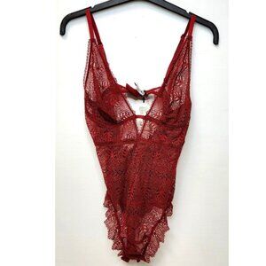 Else Women's Red Lace Lingerie Bodysuit Size L